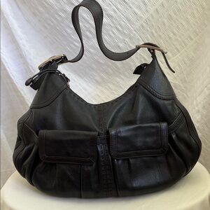 Cole Haan Black Leather Shoulder Hobo with Front Flap Pockets